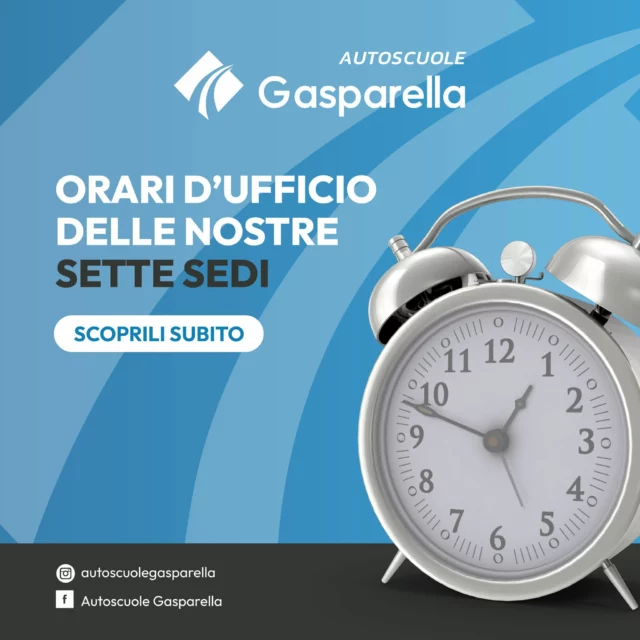📌 ORARI D'UFFICIO delle nostre 7 Autoscuole 🚗

Immergiti nel mondo della guida con il supporto del nostro team di istruttori, pronti ad accompagnarti passo dopo passo mentre esplori il vasto universo della teoria e della pratica, per sviluppare una guida consapevole 🎓🚦

Domina la strada e mettiti alla guida con sicurezza. Prendi il volante e avvia questa straordinaria avventura insieme a noi! 💪

📞 Chiama il 333 6161355 per maggiori informazioni

Vieni a trovarci presso una delle nostre sedi! 🏫

#gasparella #autoscuola #autoscuolegasparella #auto #barbarano #costabissara #montegalda #caldogno #isolavicentina #sossano #veneto #lezioniseguite #imparareaguicare #guidaresicuri